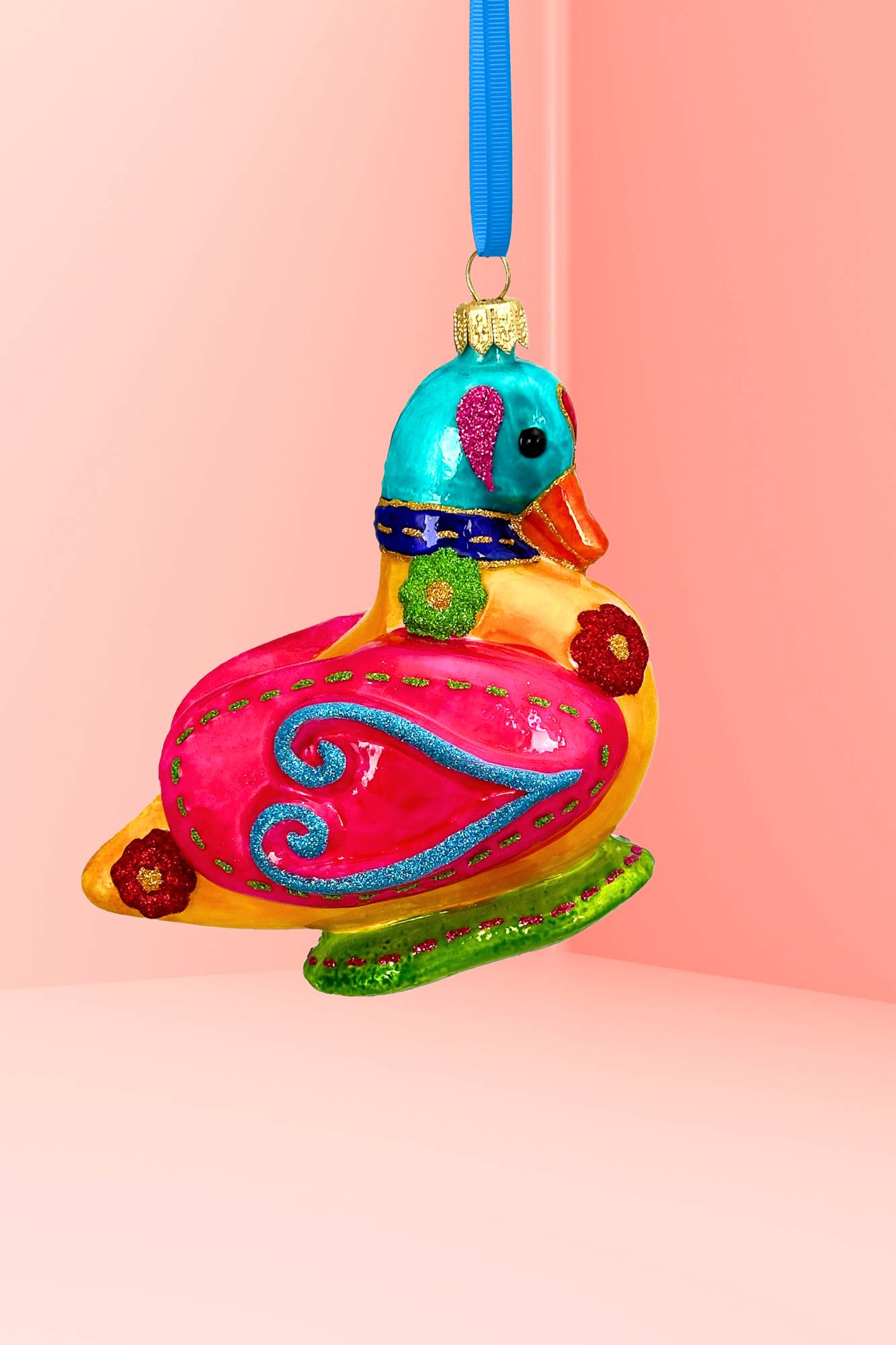 Folk Duck Polish Glass Ornament