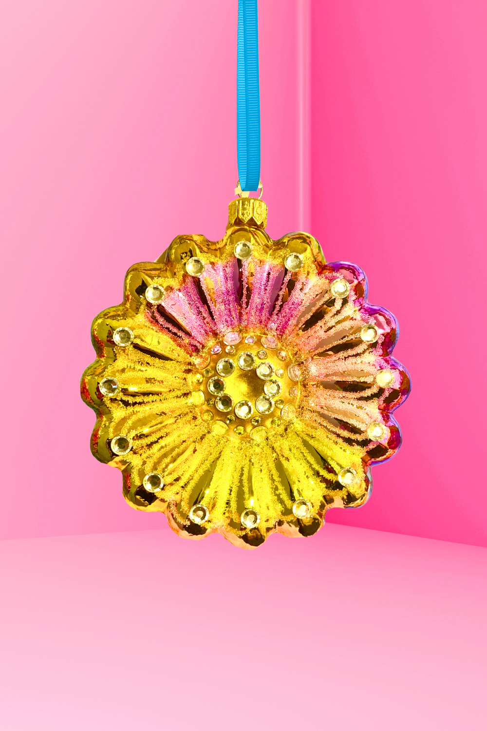 Pink and Yellow Daisy Polish Glass Ornament