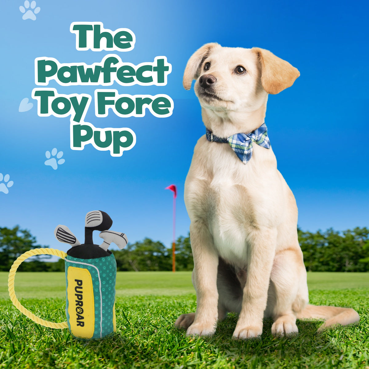 PUPROAR Golf Dog Toy - Cute Squeaky Plush Dog Toy with Rope and Crinkle