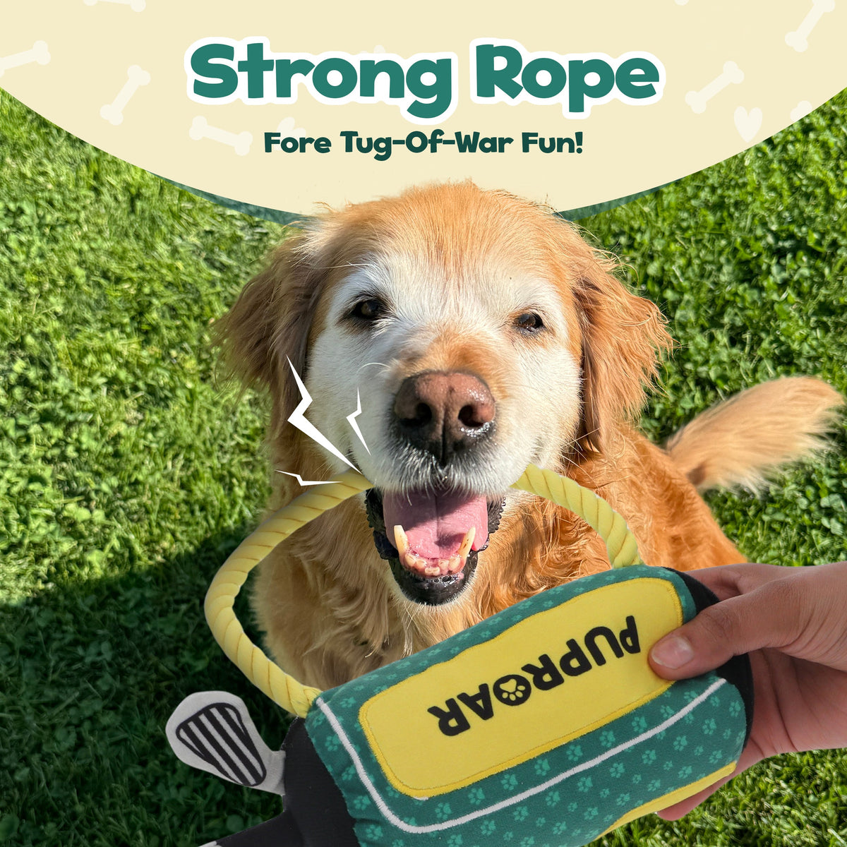 PUPROAR Golf Dog Toy - Cute Squeaky Plush Dog Toy with Rope and Crinkle