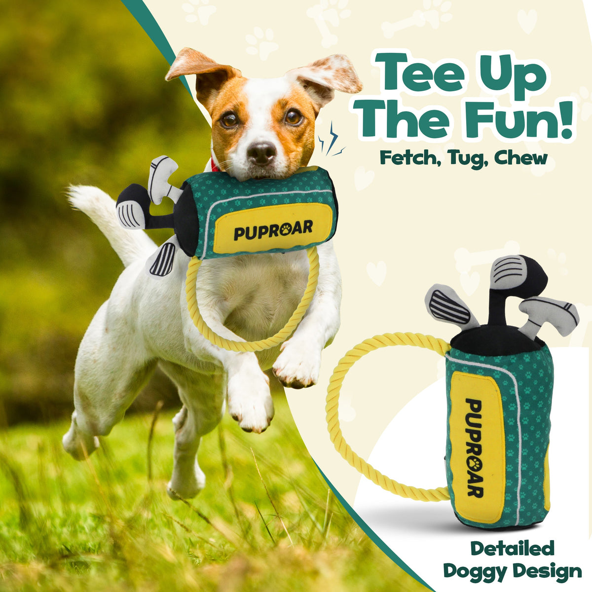 PUPROAR Golf Dog Toy - Cute Squeaky Plush Dog Toy with Rope and Crinkle