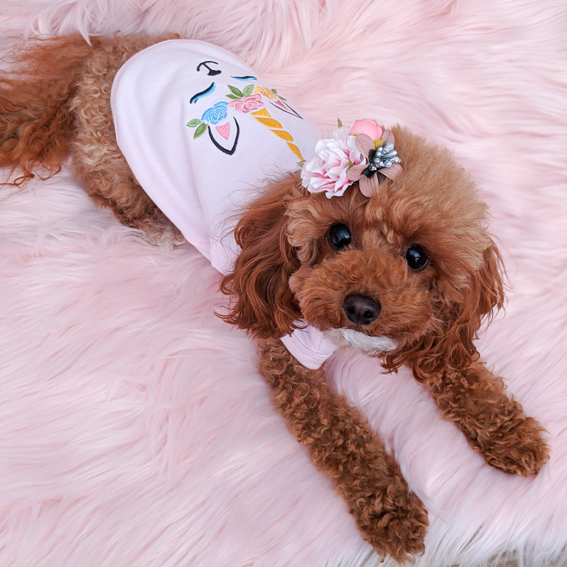 Parisian Pet Unicorn Embroidered Dog Shirt  Magical Cotton Pet T-Shirt for Dogs & Cats, Pink