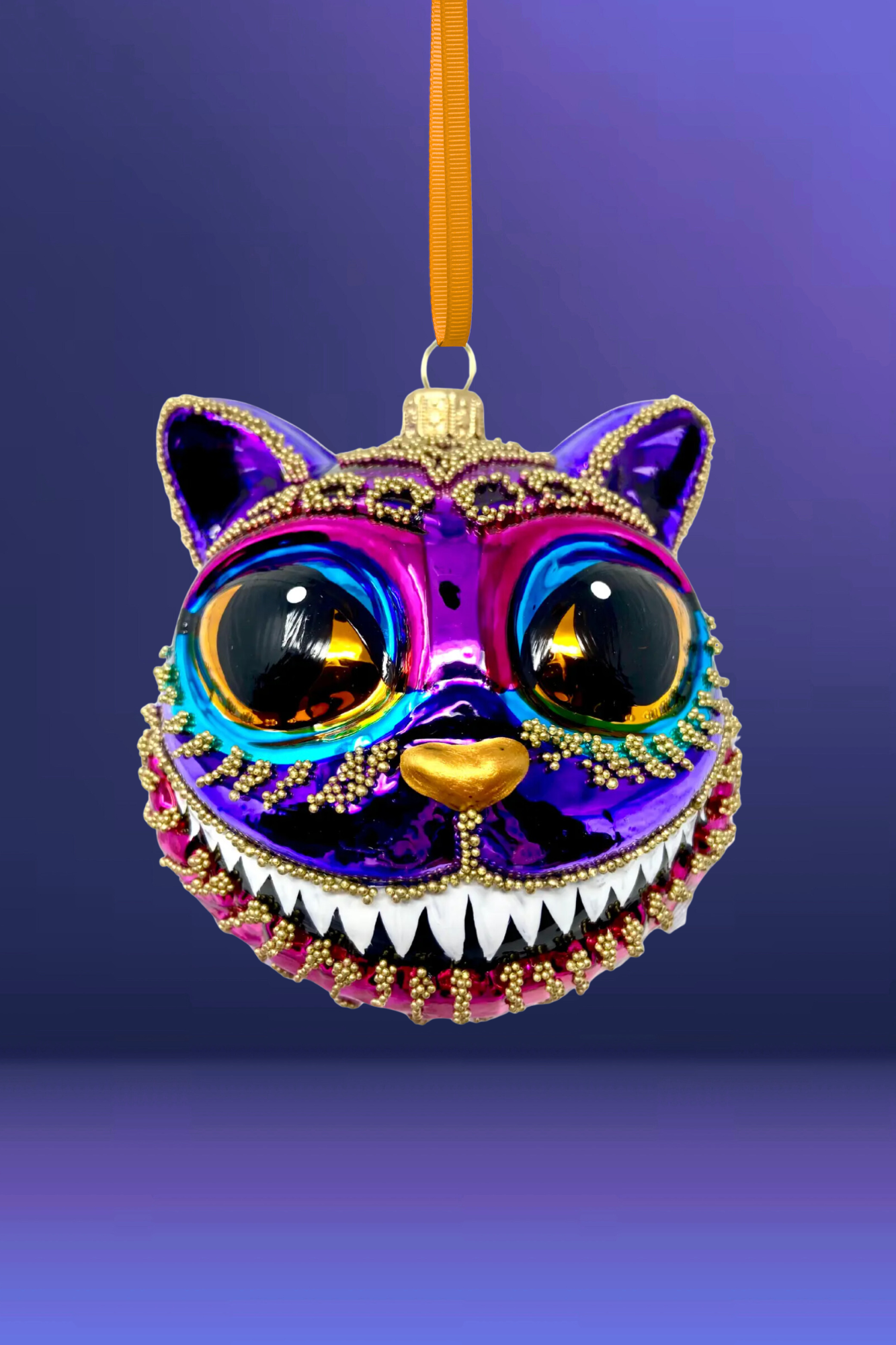 Amethyst Cheshire Cat Glass Ornament