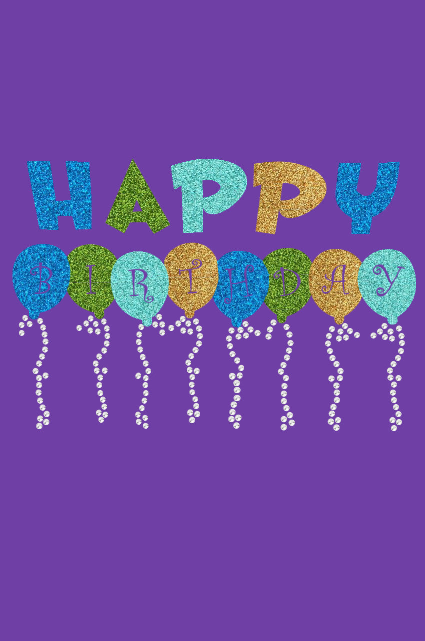Happy Birthday Balloons (Blue) - Womens T-shirt
