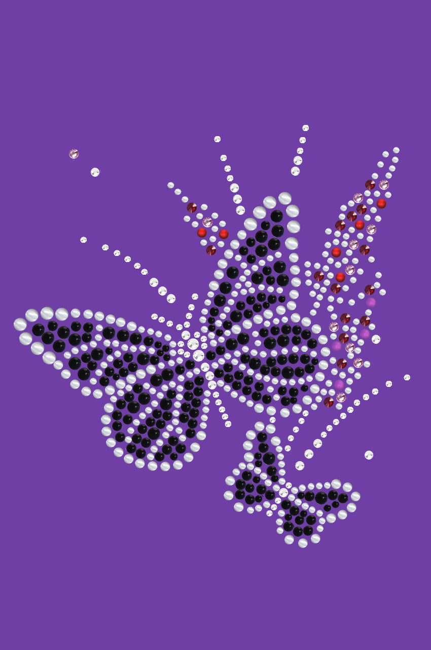 Black Butterfly with Flowers - Womens T-shirt