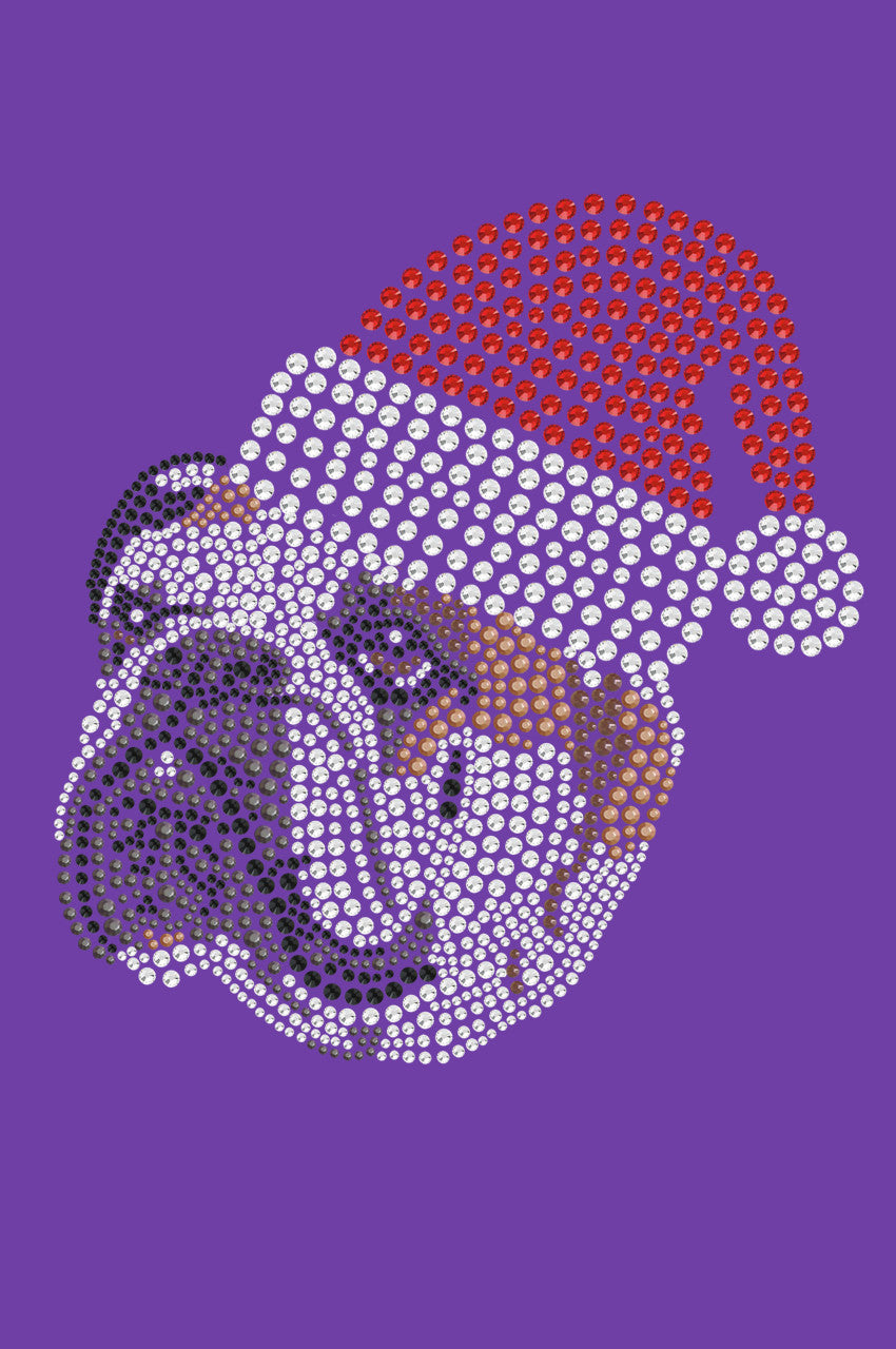 Bulldog Face (Brown) with Santa Hat - Womens T-shirt