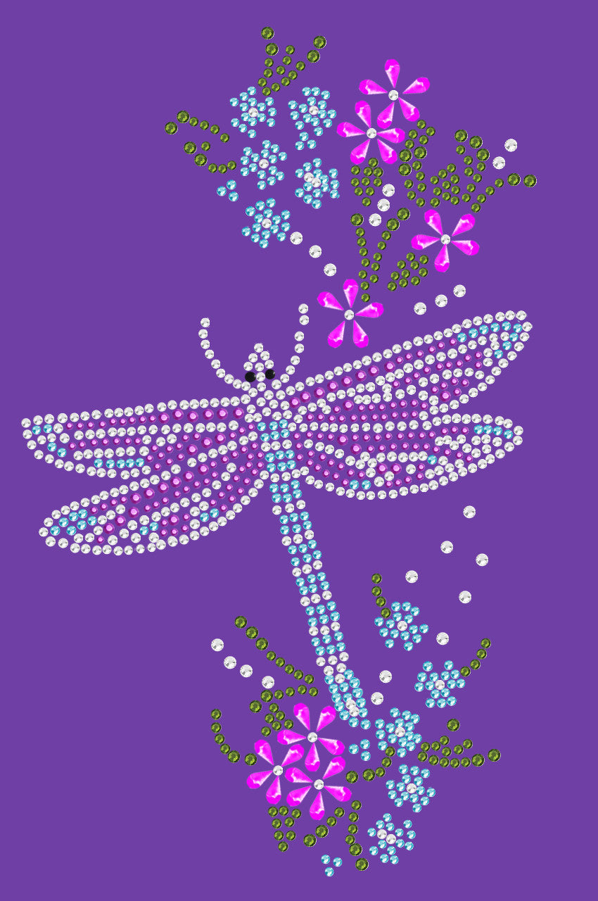 Dragonfly with Flowers - Womens Tee