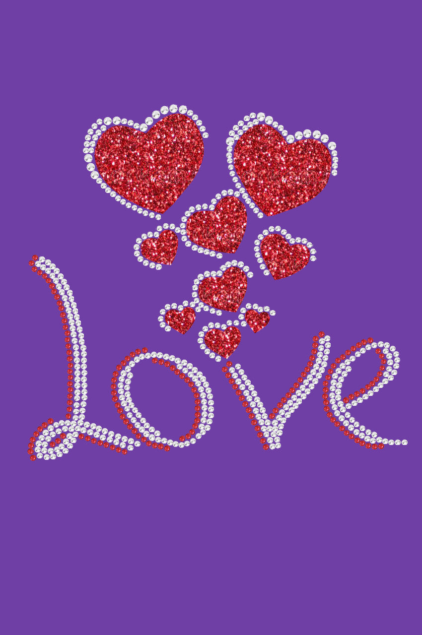 Love with Red Glitter Hearts - Womens Tee