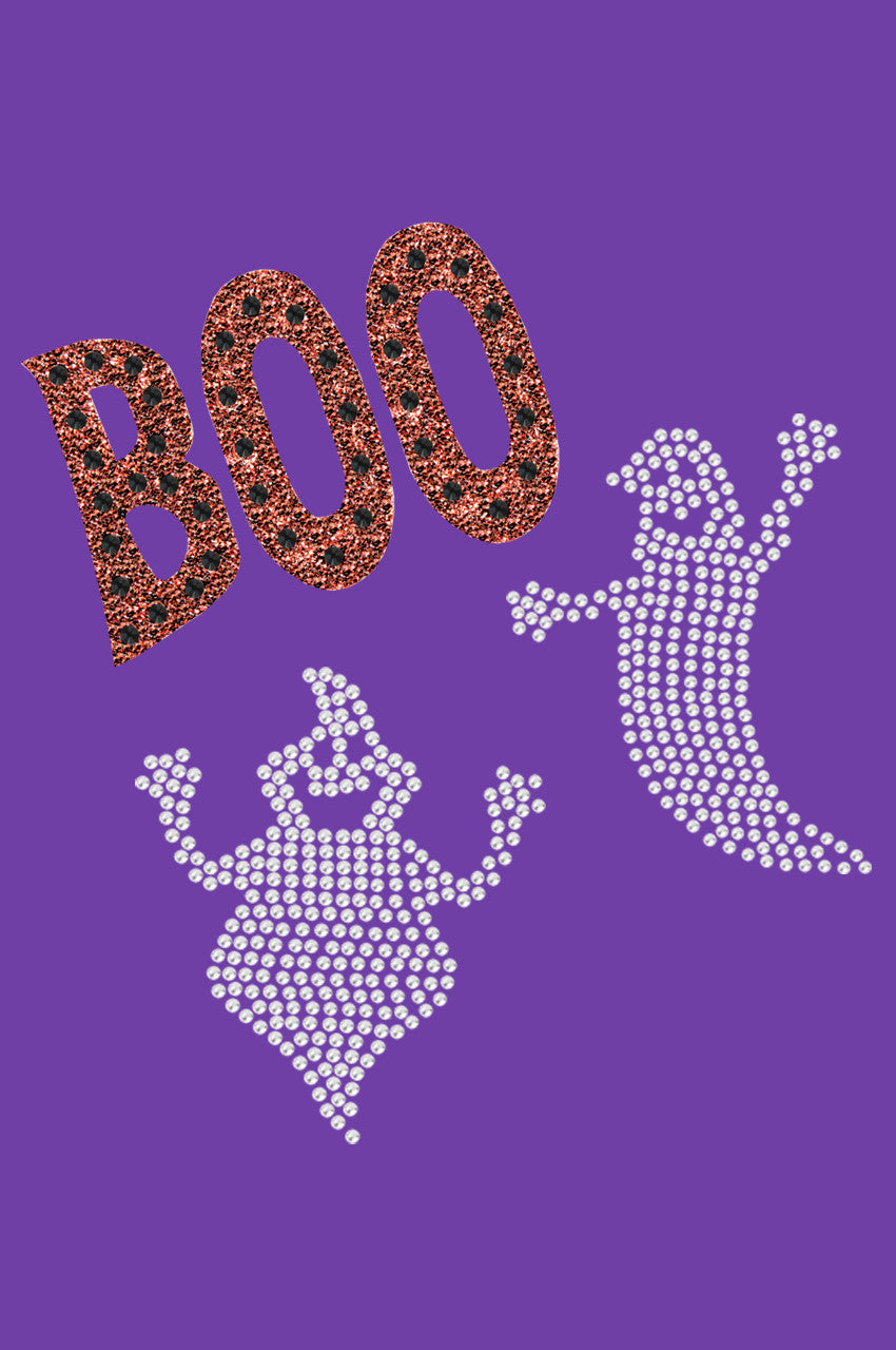 Orange Glitter Boo with Rhinestone Ghost - Womens T-shirt