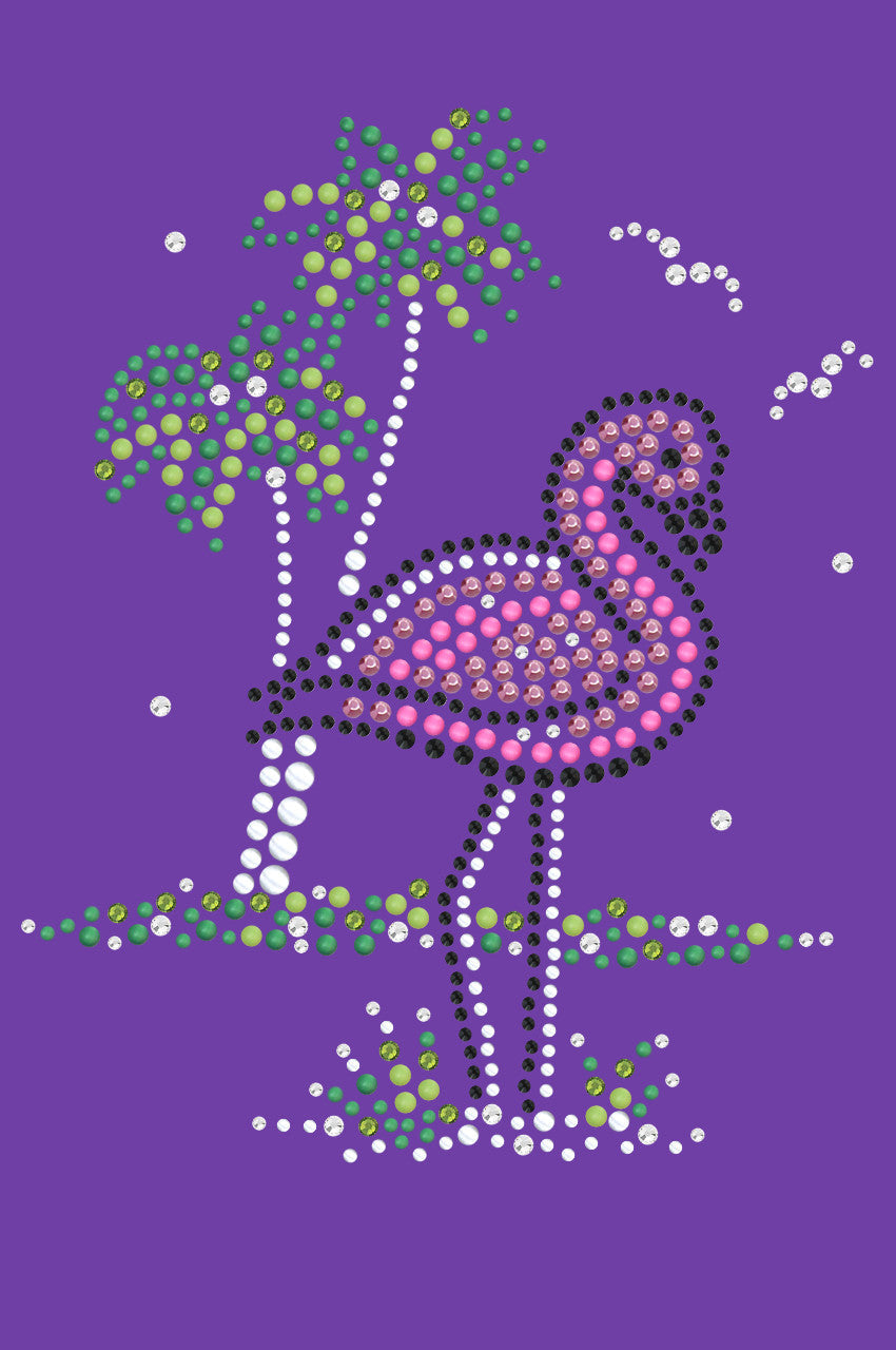 Pink Flamingo with Palm Trees - Womens T-shirt