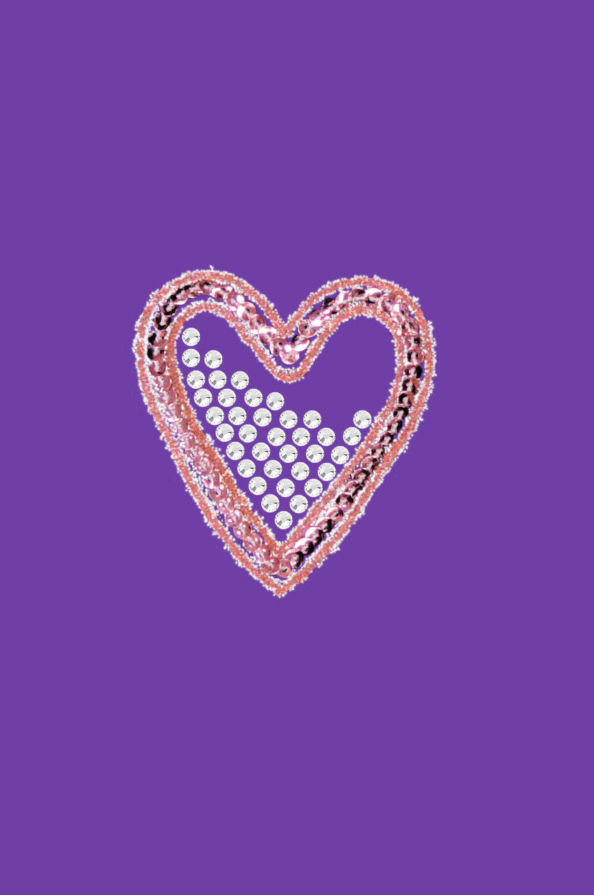 Pink Sequin & Rhinestone Heart - Womens T-shirt