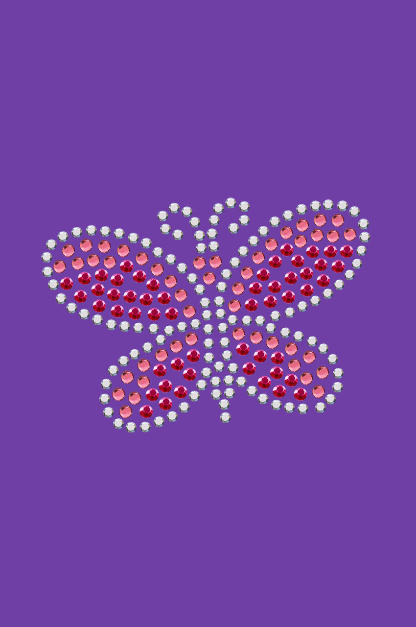 Pink Austrian crystal Rhinestone & Rhinestud Butterfly - Womens T-shirt