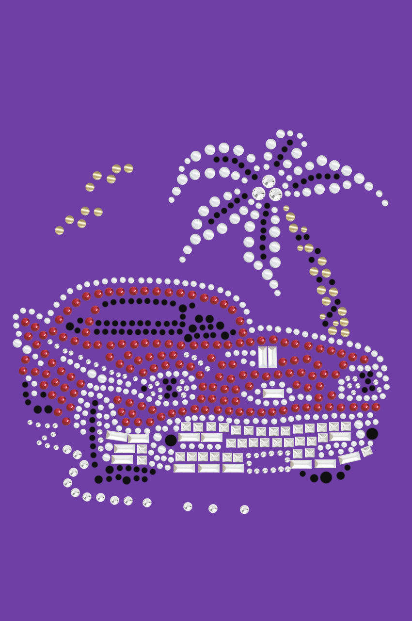 Car with Palm Tree (Red) - Womens T-shirt