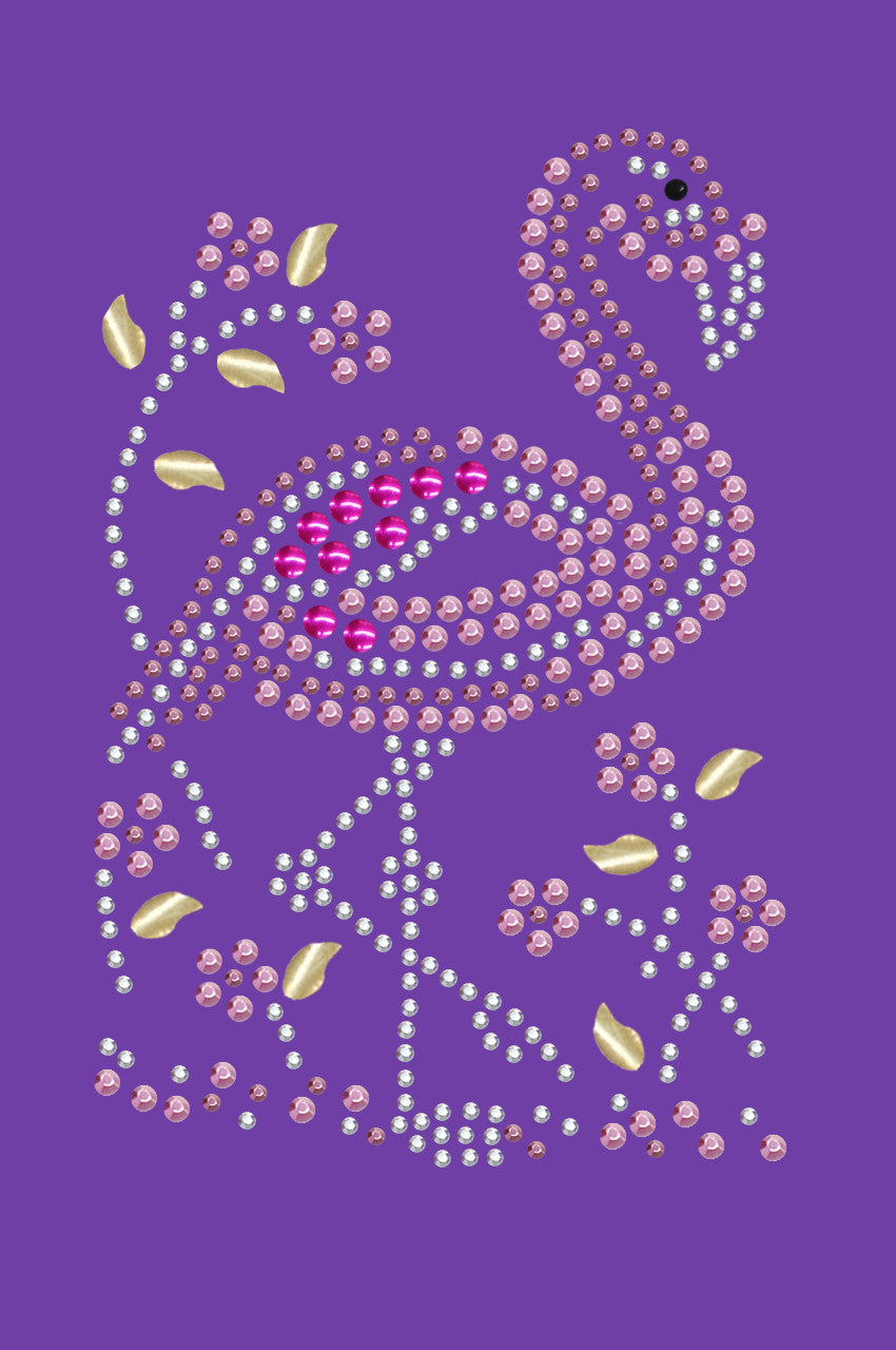 Pink Flamingo with Nailhead Flowers - Womens T-shirt