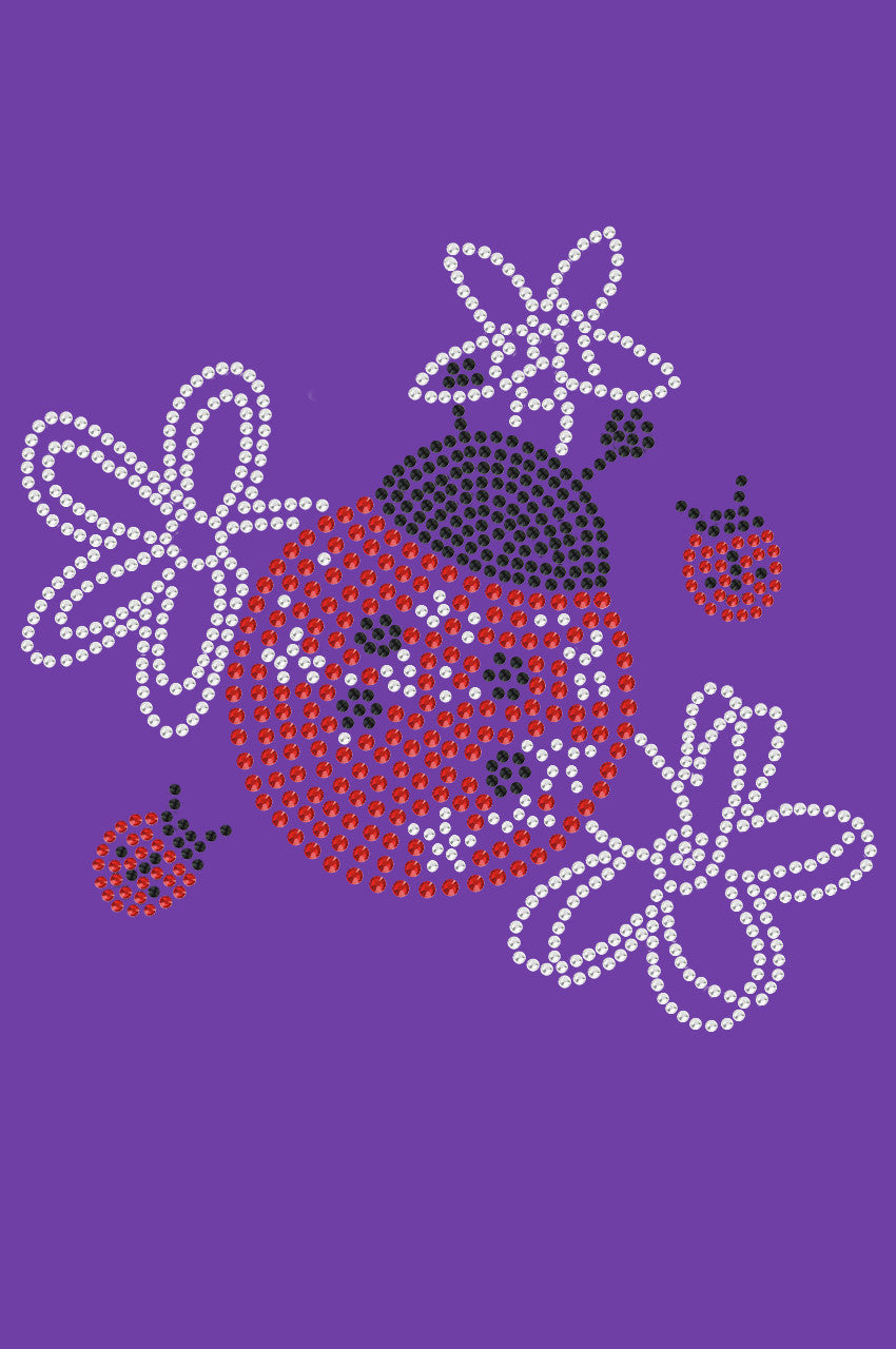 Large Lady Bug with Flowers - Womens T-shirt