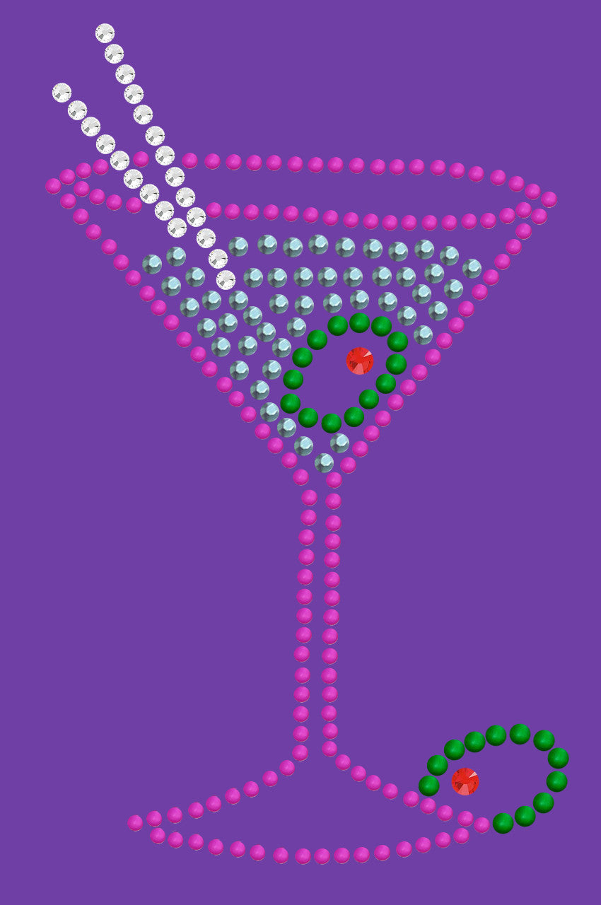 Martini (Fuchsia with Blue Rhinestones) - Womens T-shirt
