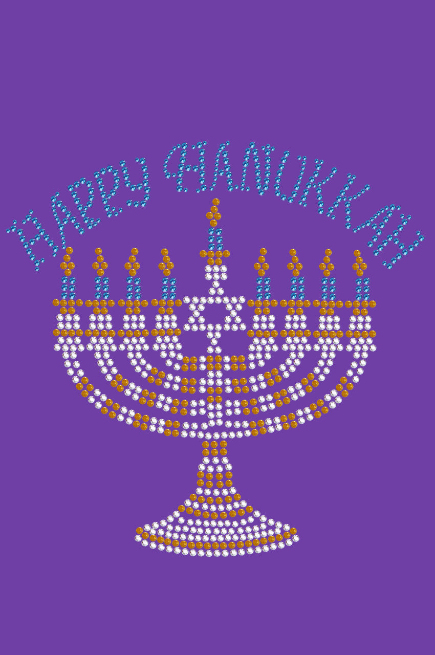 Menorah - Large (Blue, Silver, & Gold) - Womens T-shirt