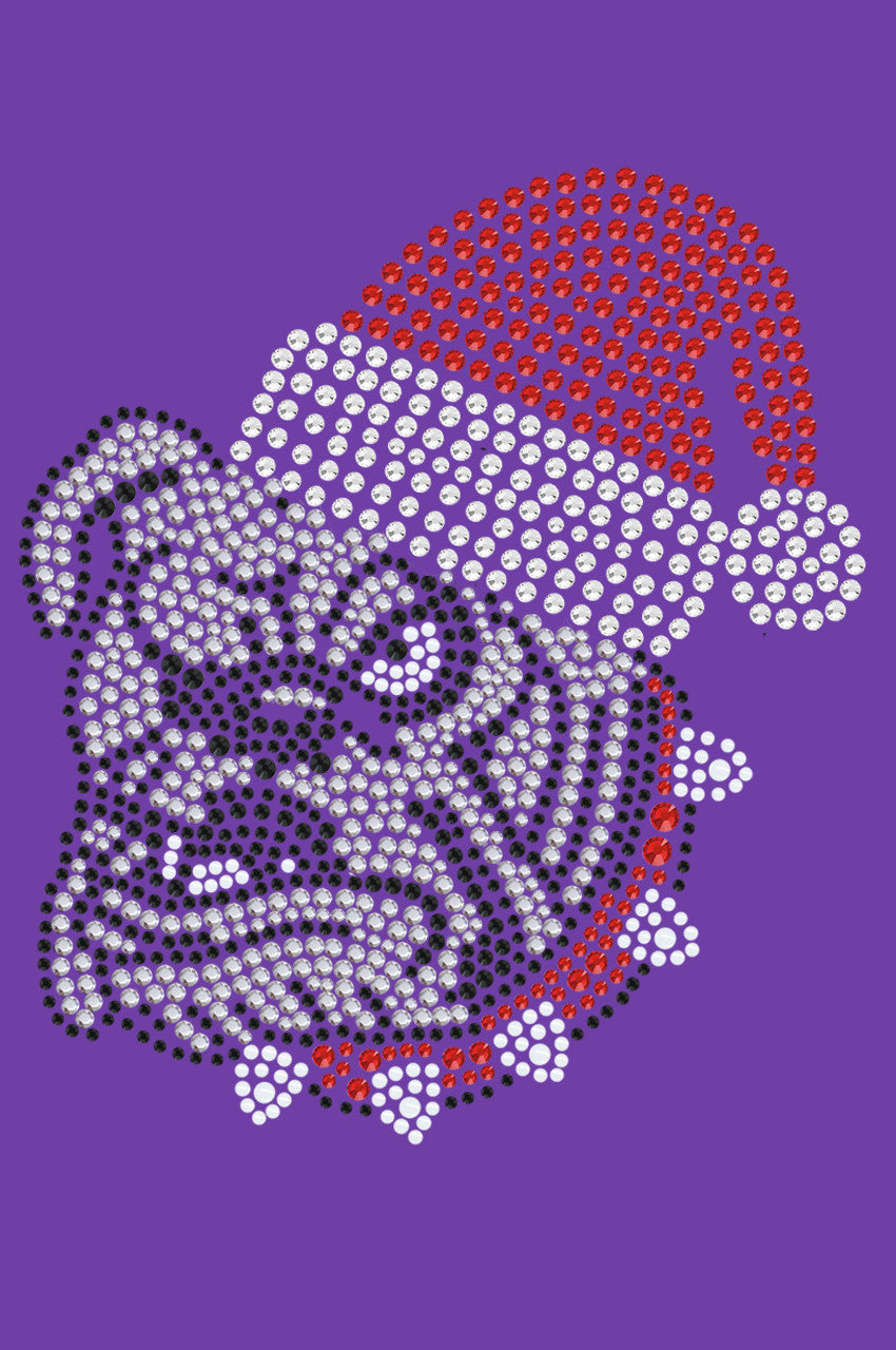 Bulldog Face (White) with Santa Hat - Womens T-shirt