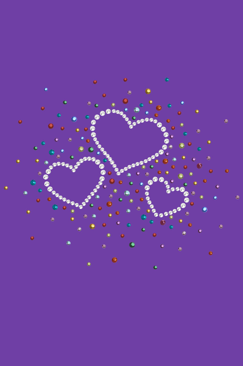Three Hearts with Multicolored Studs - Womens T-shirt