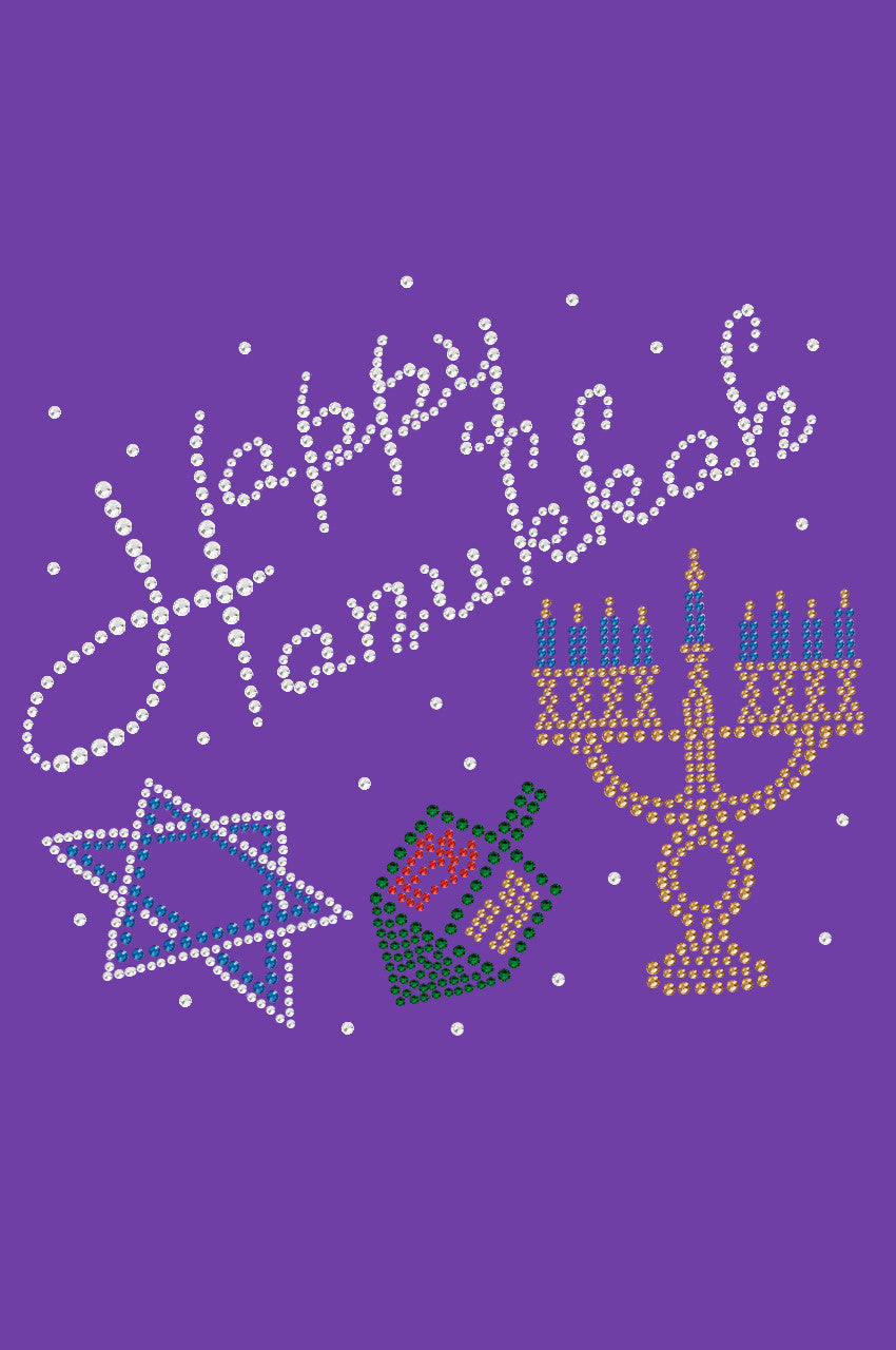 Happy Hanukkah - Dreidel, Menorah and Star of David - Womens Tee