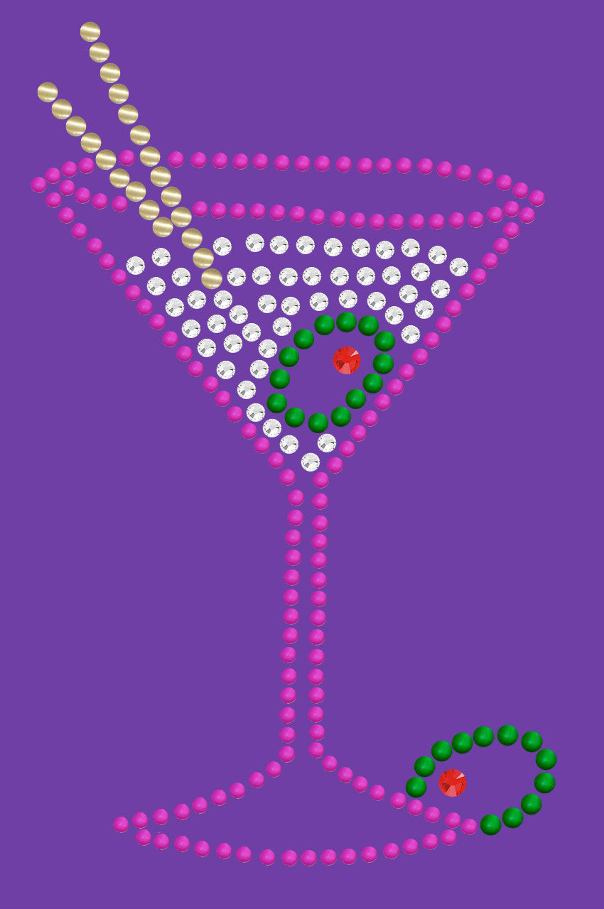 Martini (Fuchsia with Clear Rhinestones) - Womens T-shirt
