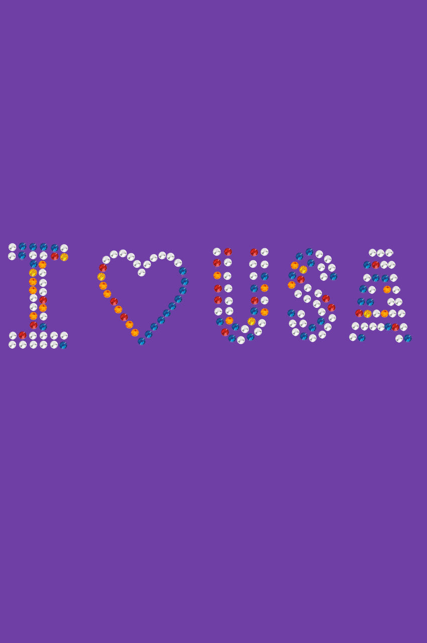 I Love USA (Multicolor Rhinestones) - Womens T-shirt