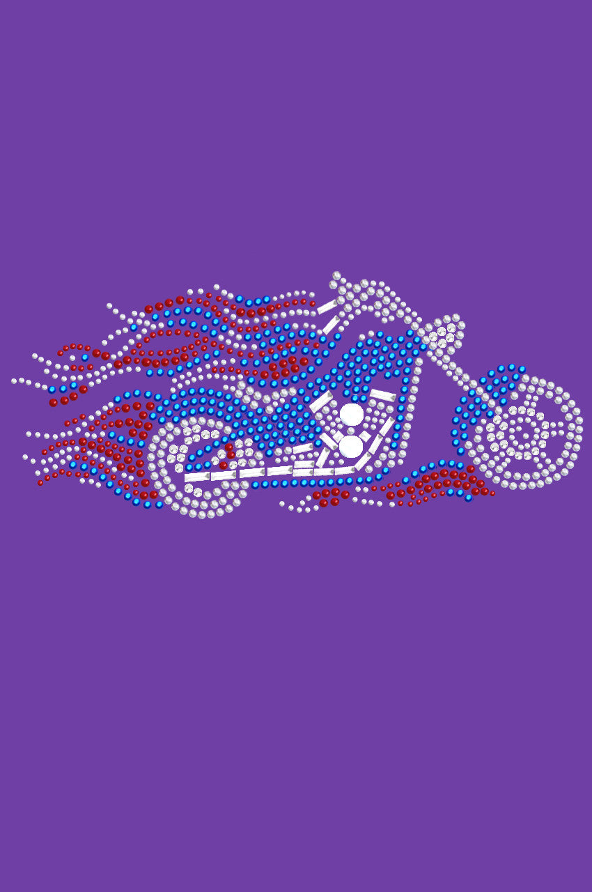 Motorcycle - Large Red, White, & Blue with Flames - Women's T-shirt