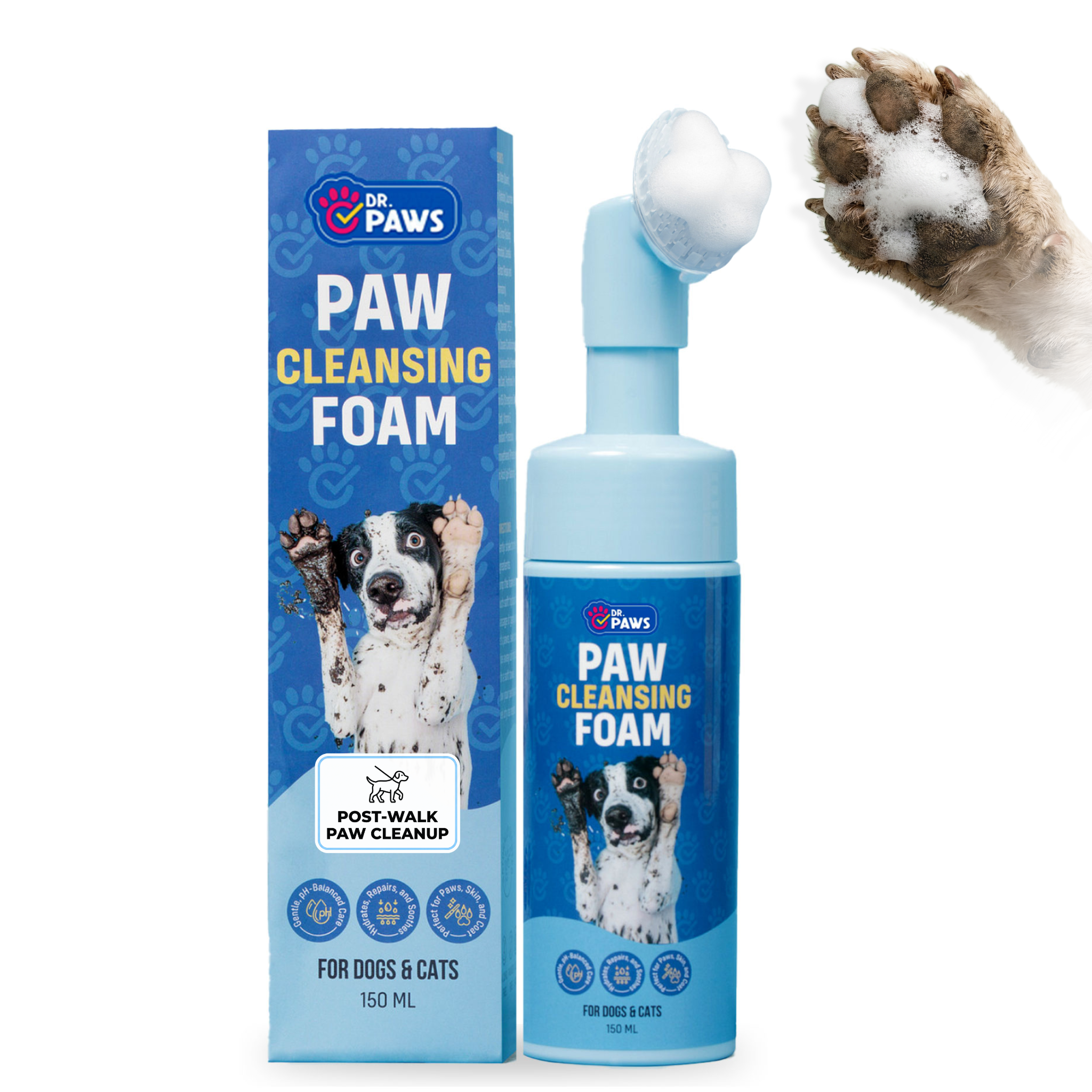 Paw Cleansing Foam Dog Paw Cleaner - Lick-Safe, Hydrating Formula with Built-In Brush Head