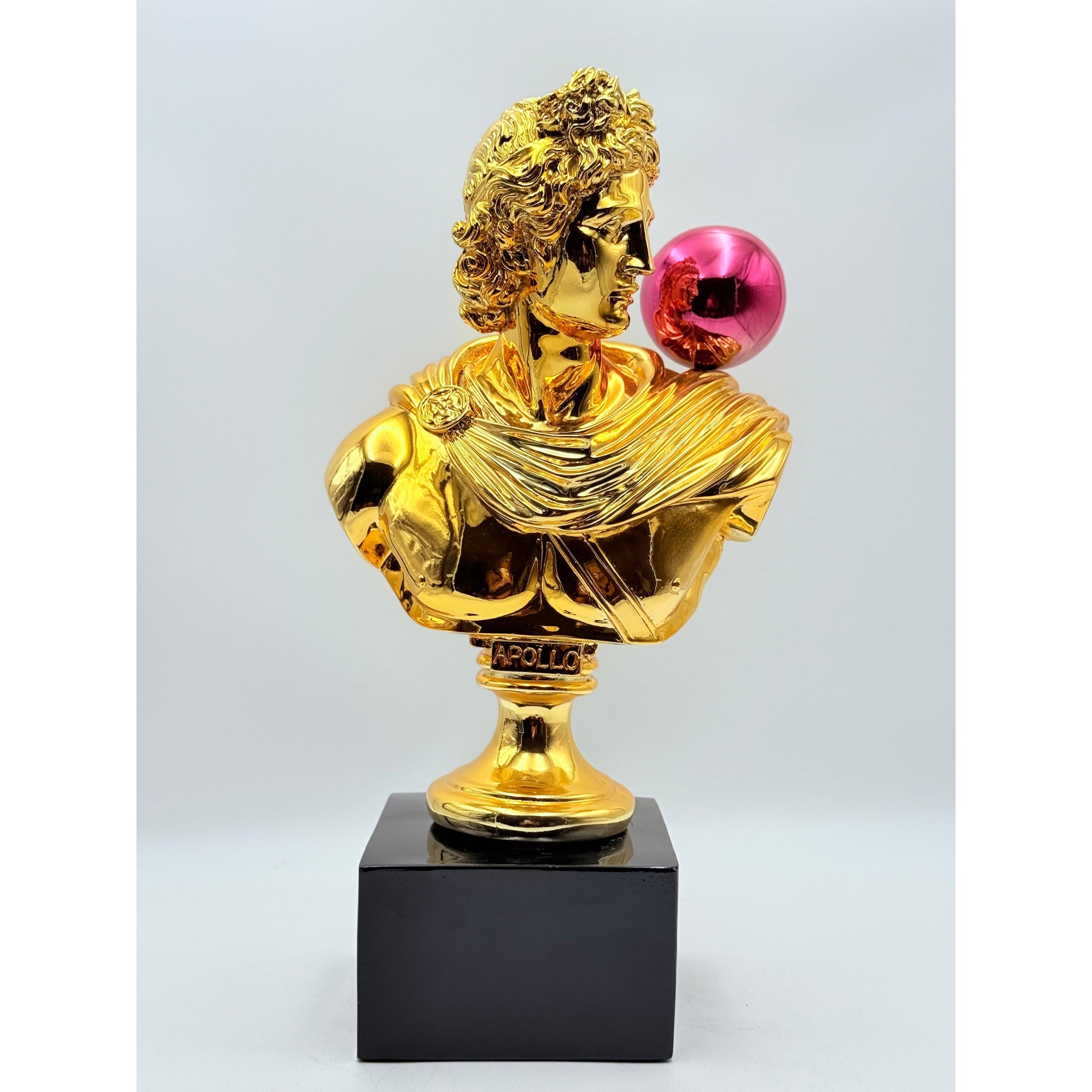 And Iconic Apollo Sculpture Gold Chrome with Pink Balloon