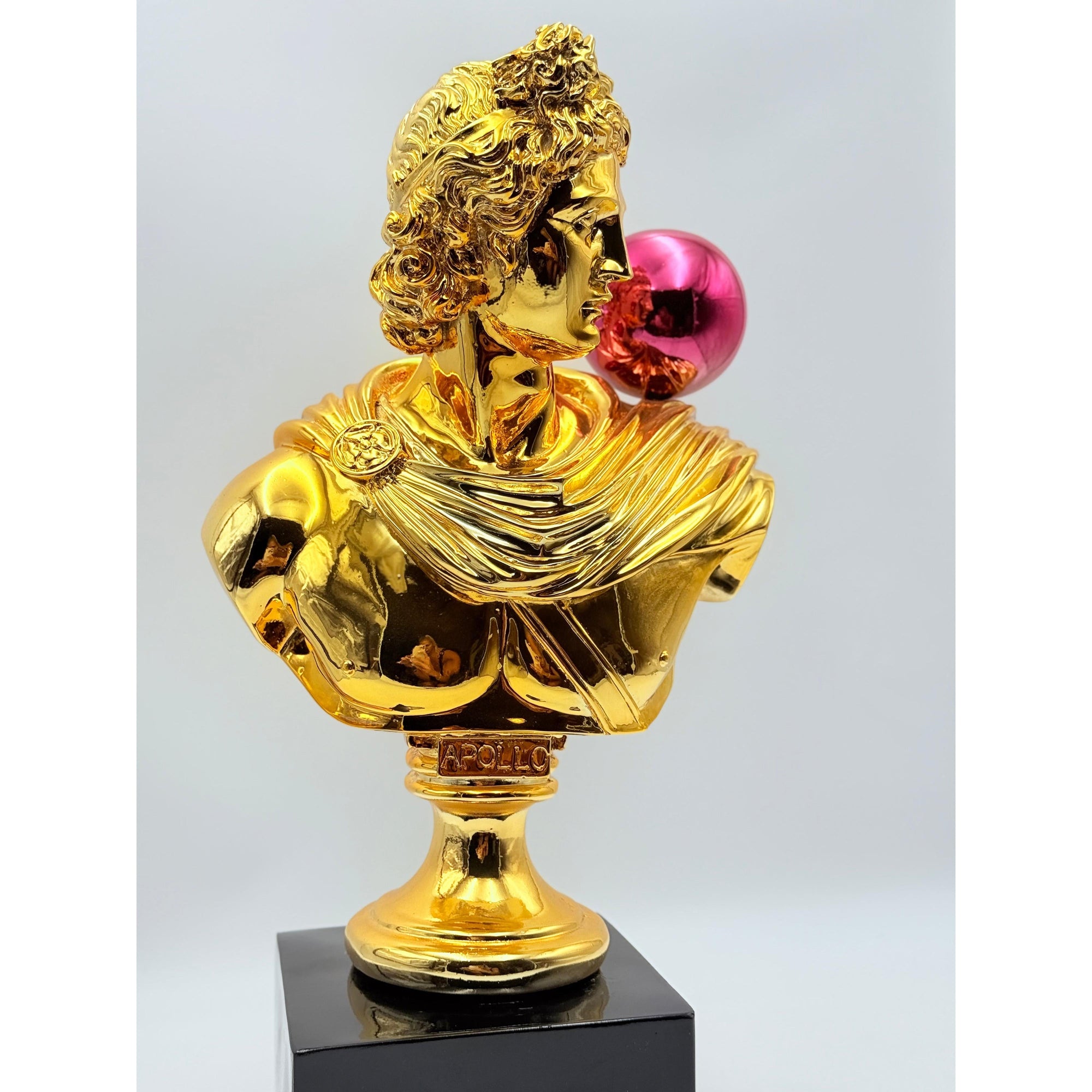 And Iconic Apollo Sculpture Gold Chrome with Pink Balloon