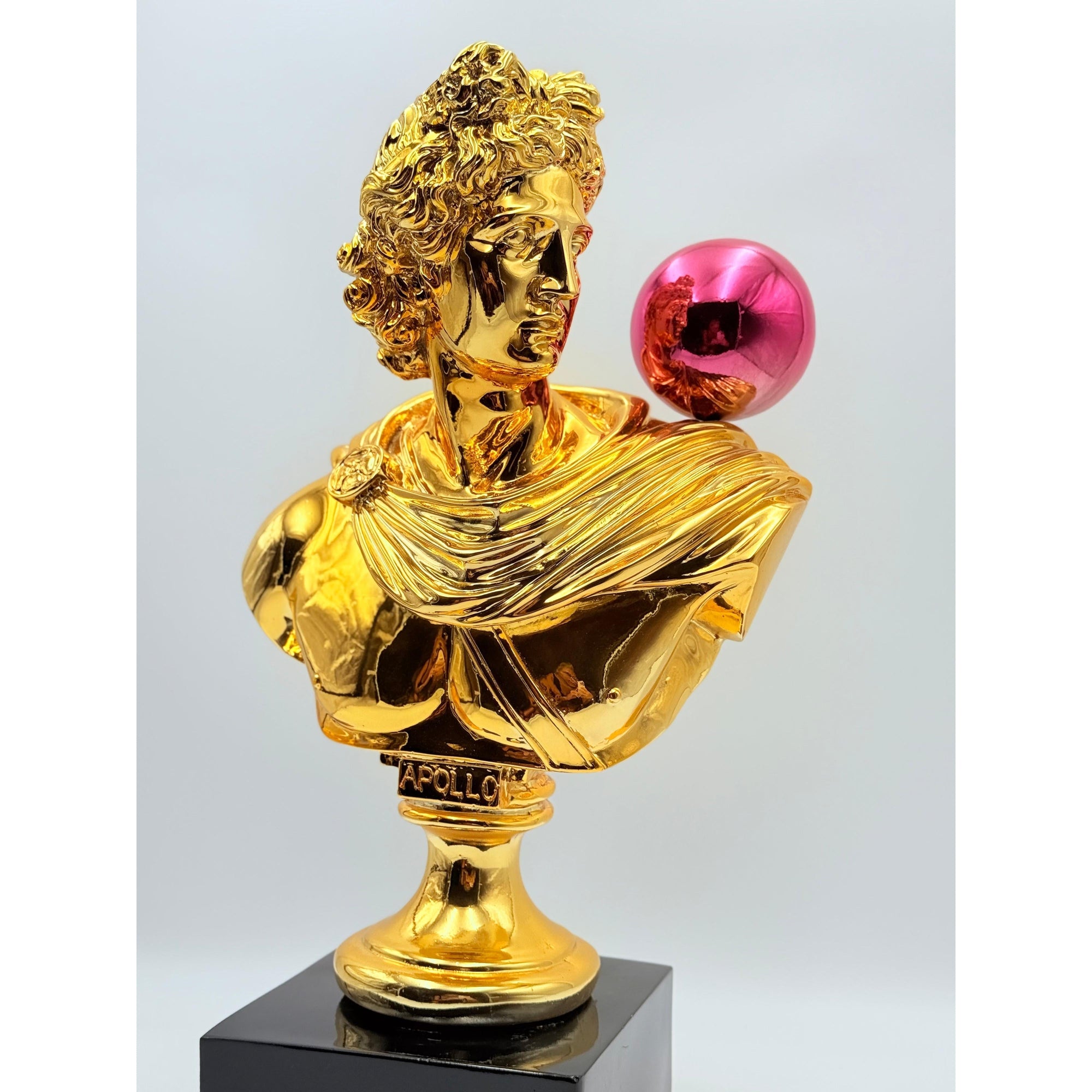 And Iconic Apollo Sculpture Gold Chrome with Pink Balloon