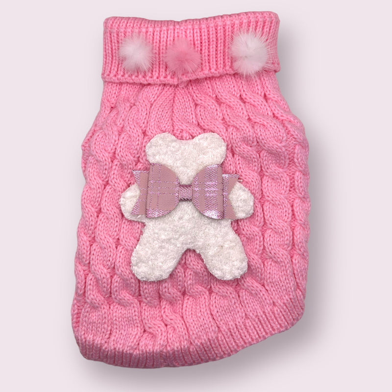 Bark 5th Ave., LLC Terry Cloth Knit PomPom Bear Dog Sweater Genuine Leather pet supplies