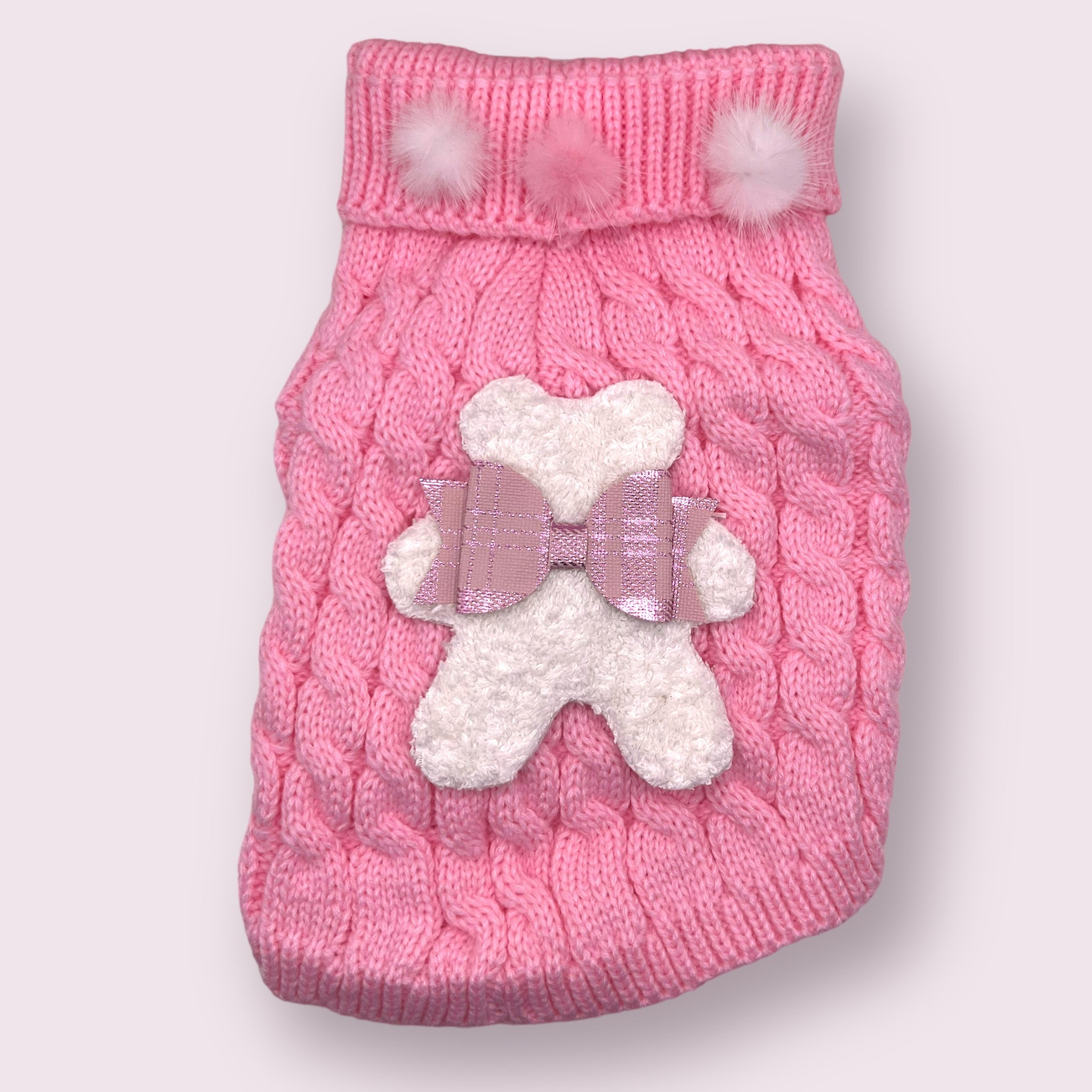 Terry Cloth Knit PomPom Bear Dog Sweater