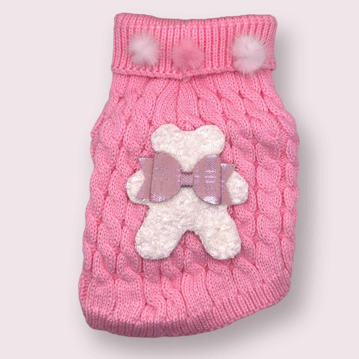 Terry Cloth Knit PomPom Bear Dog Sweater