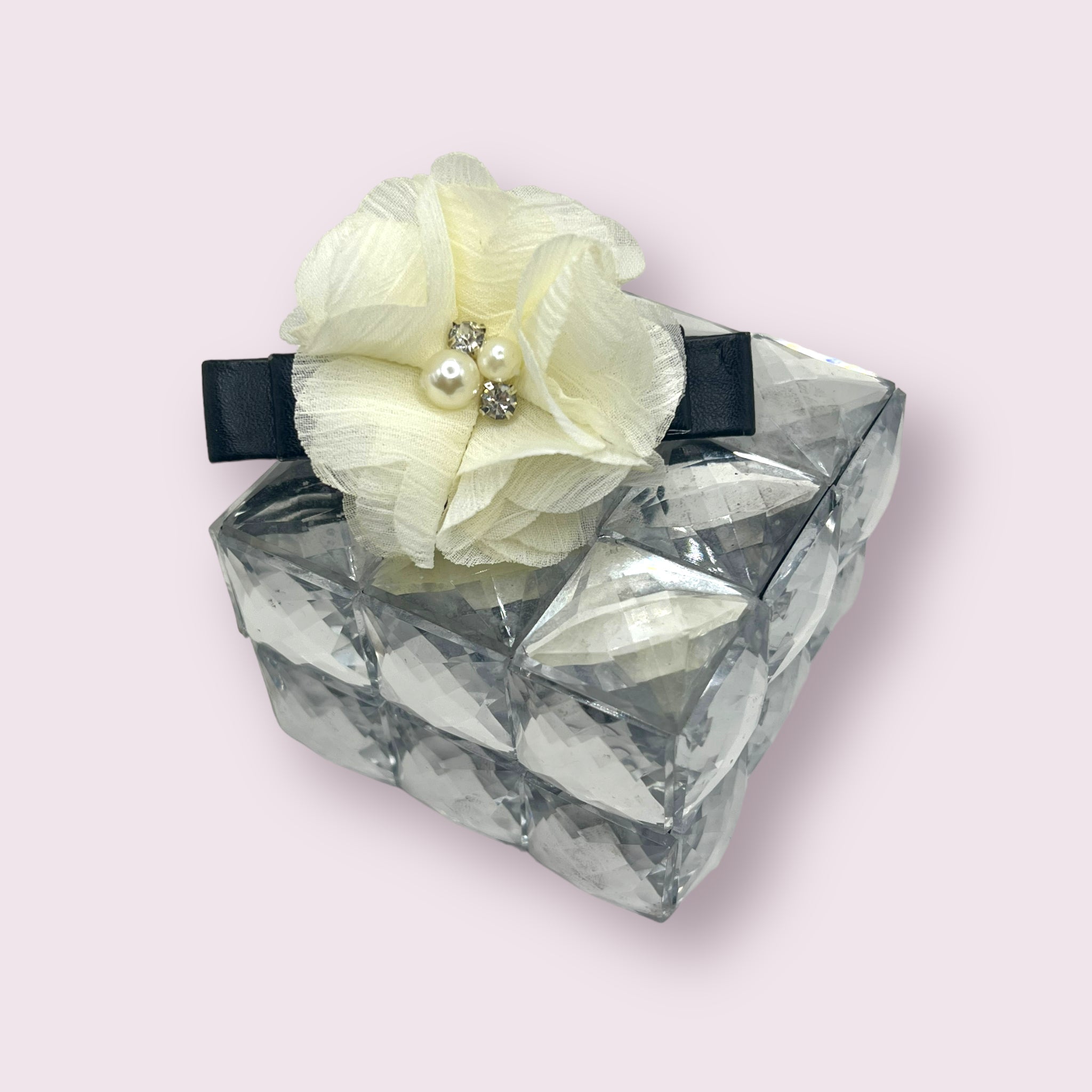Chiffon Camellia Rose Vegan Leather Dog Hair Barrette - HT Animal Supply