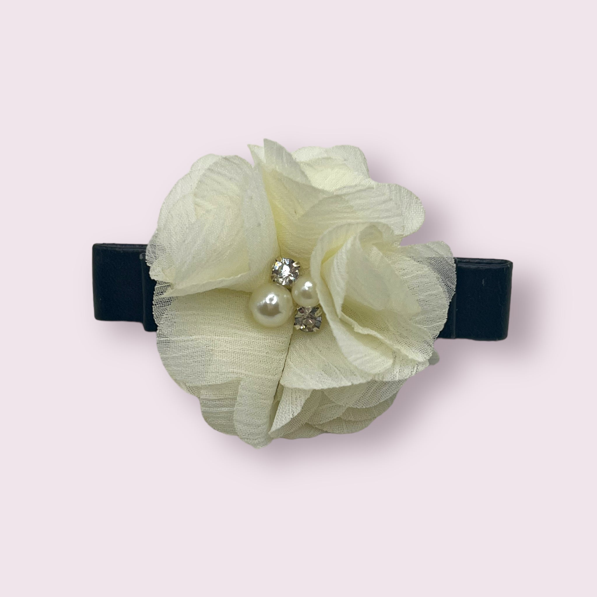 Chiffon Camellia Rose Vegan Leather Dog Hair Barrette - HT Animal Supply