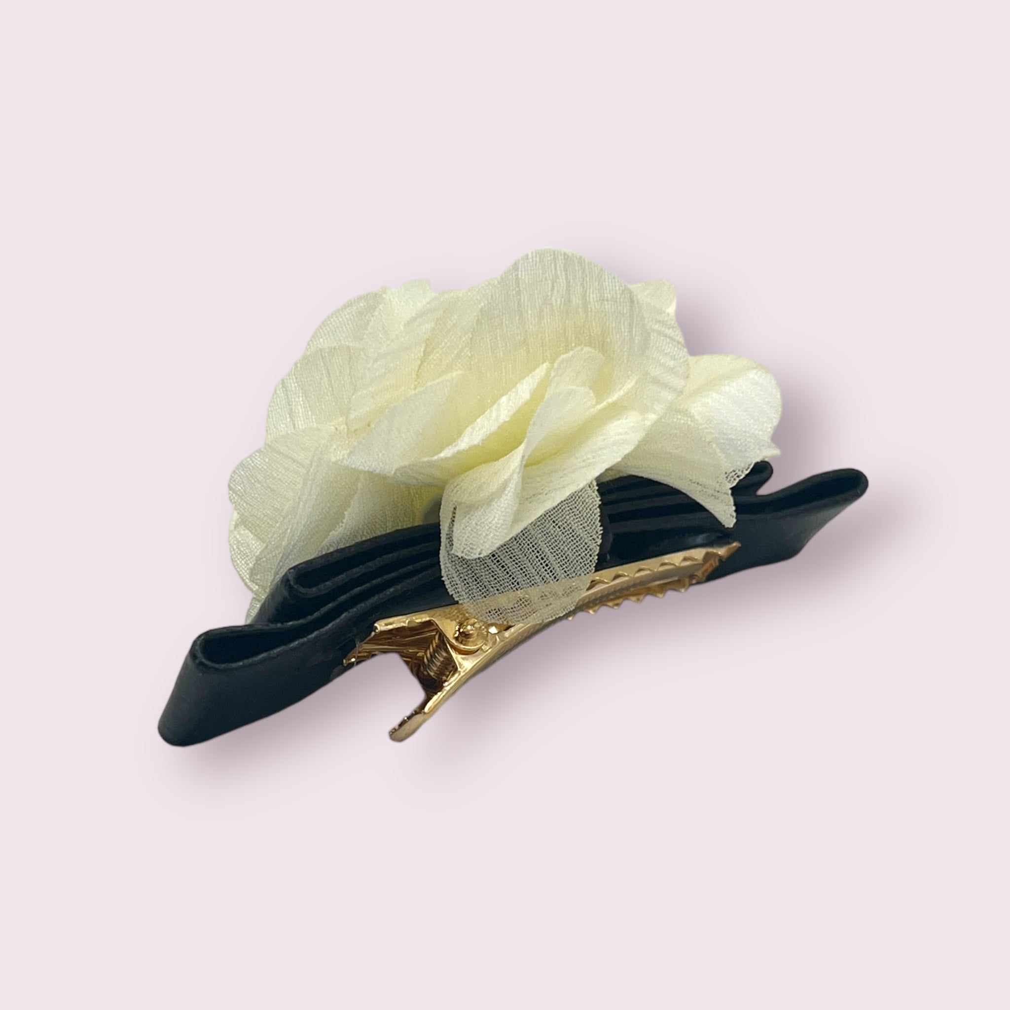 Chiffon Camellia Rose Vegan Leather Dog Hair Barrette - HT Animal Supply