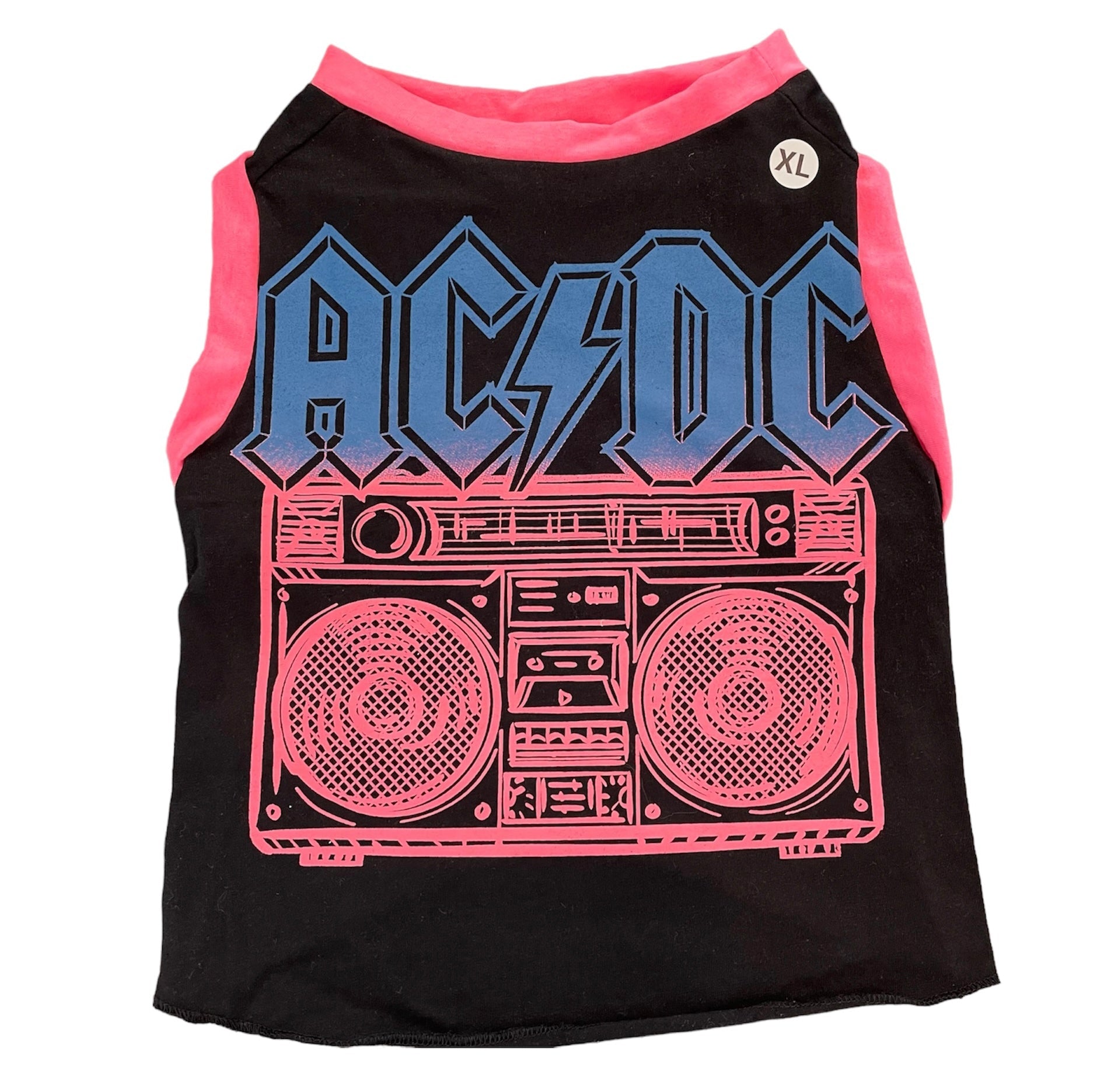 Heads or Tails Pup ACDC Pink X-Large Upcycled Dog Shirt