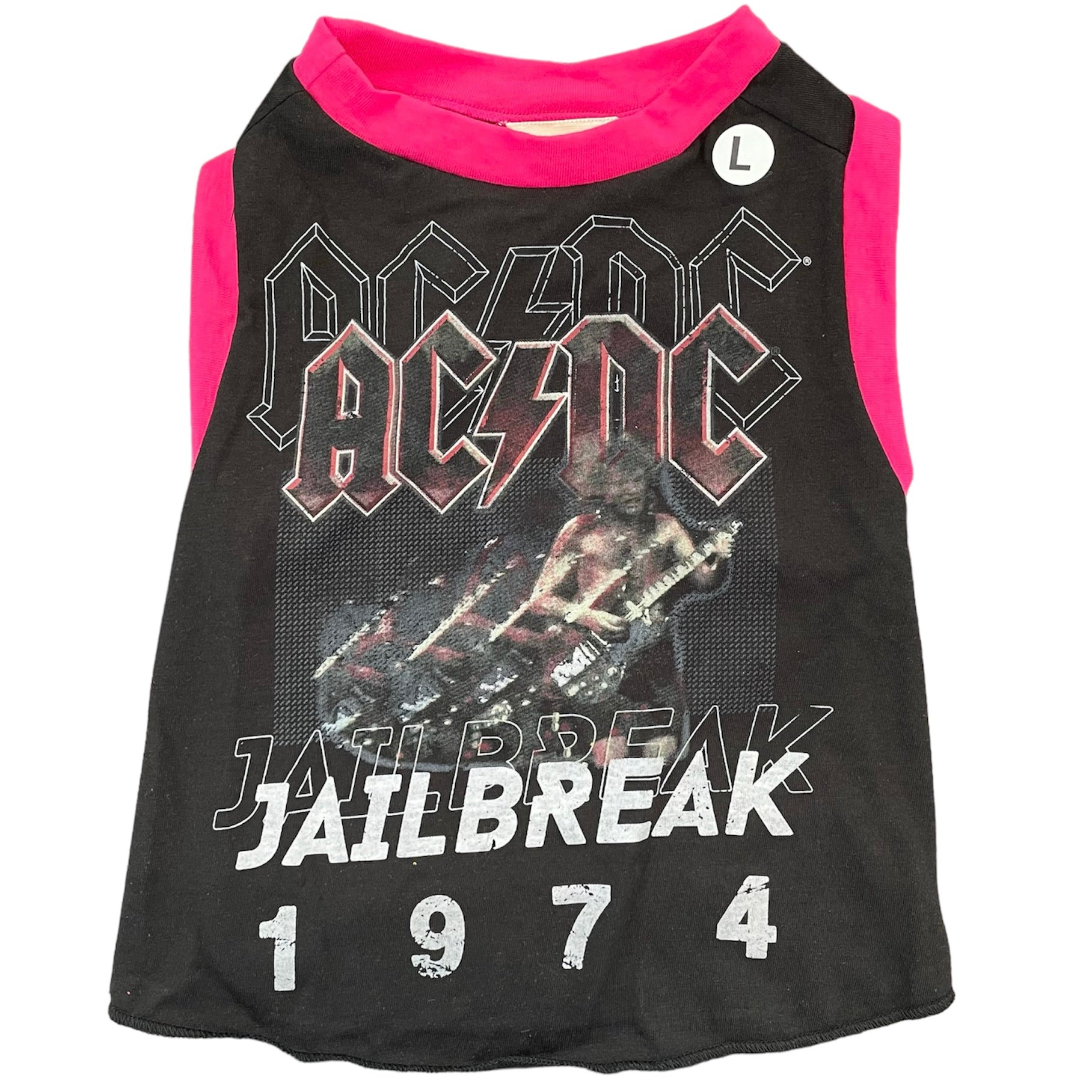 Heads or Tails Pup ACDC Pink Large Upcycled Dog Shirt