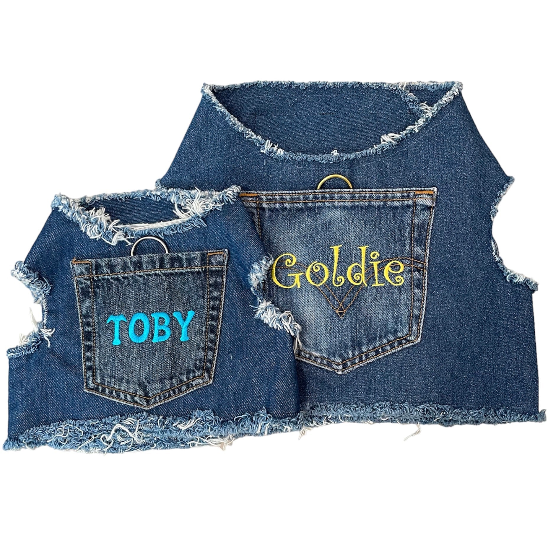 Heads or Tails Pup Personalized Denim Dog Harness