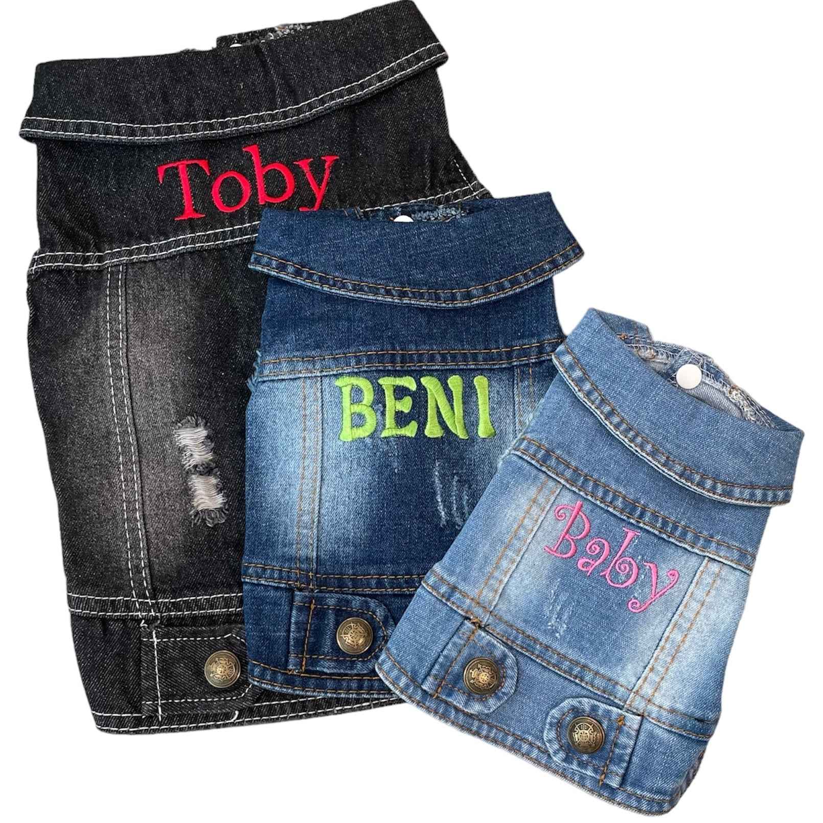 Heads or Tails Pup Personalized Denim Dog Vest