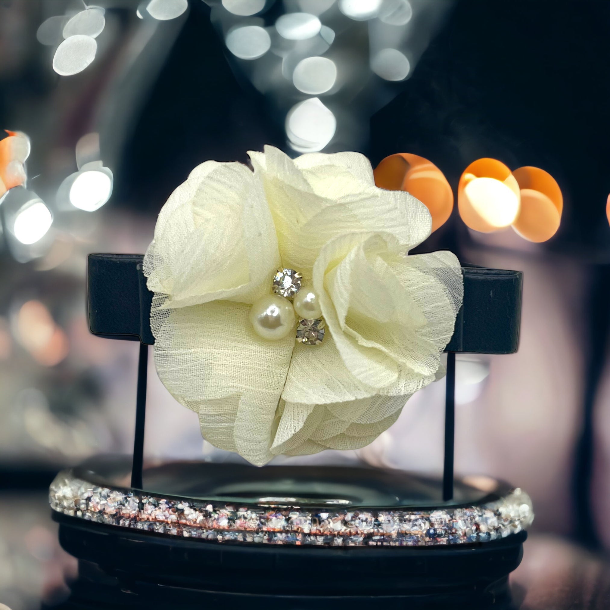 Chiffon Camellia Rose Vegan Leather Dog Hair Barrette - HT Animal Supply