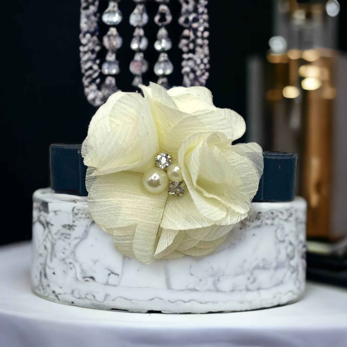 Chiffon Camellia Rose Vegan Leather Dog Hair Barrette