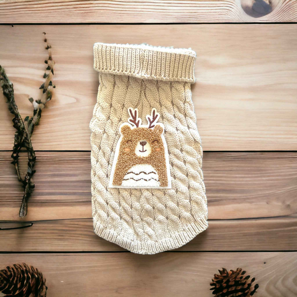 Antler Bear Knit Dog Sweater