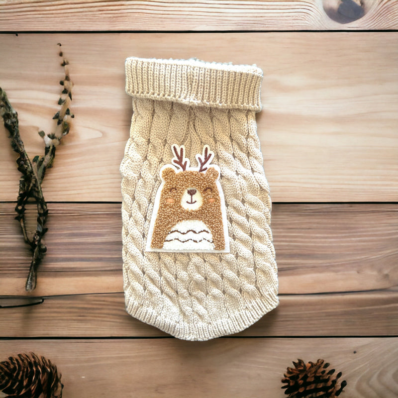 Bark 5th Ave., LLC Antler Bear Knit Sweater- Dog Sweater pet supplies