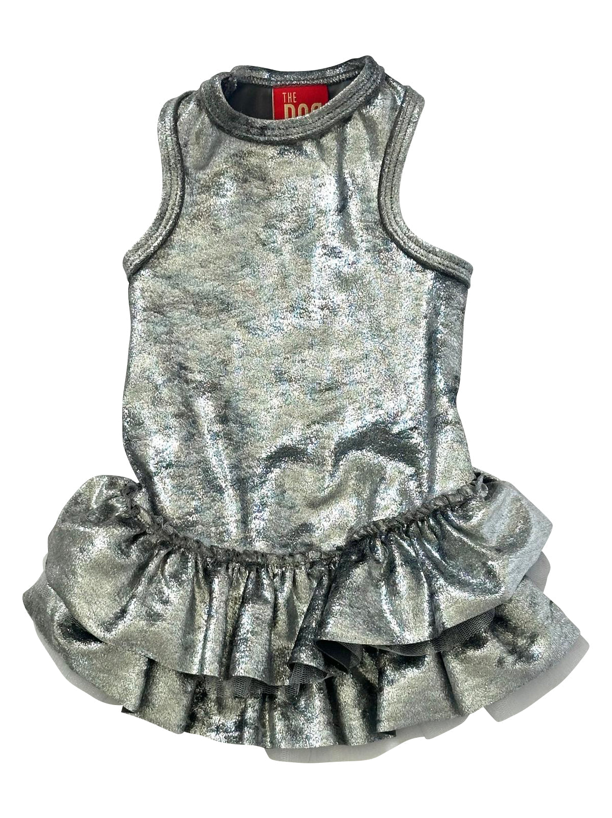 Crushing on YOU Metallic Velvet Dog Dress, Silver