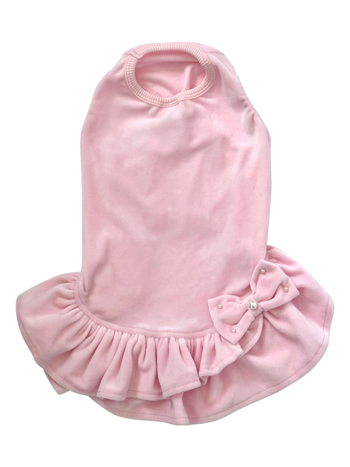 Velour Dress with Pink Bow and Pearls