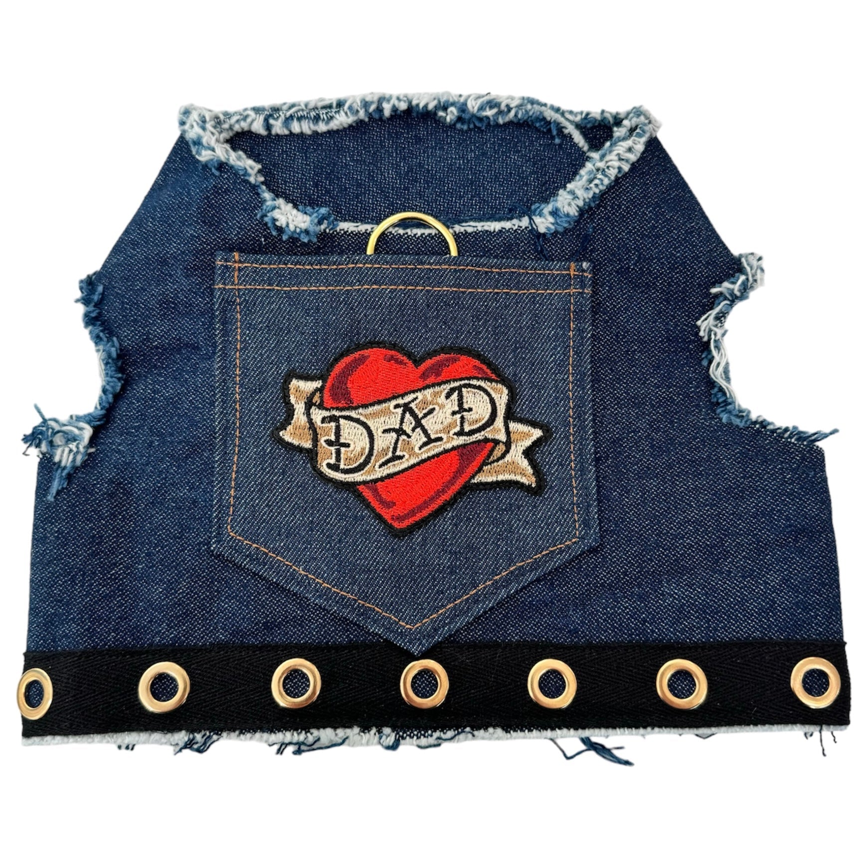 Heads or Tails Pup Love Dad Denim Dog Harness