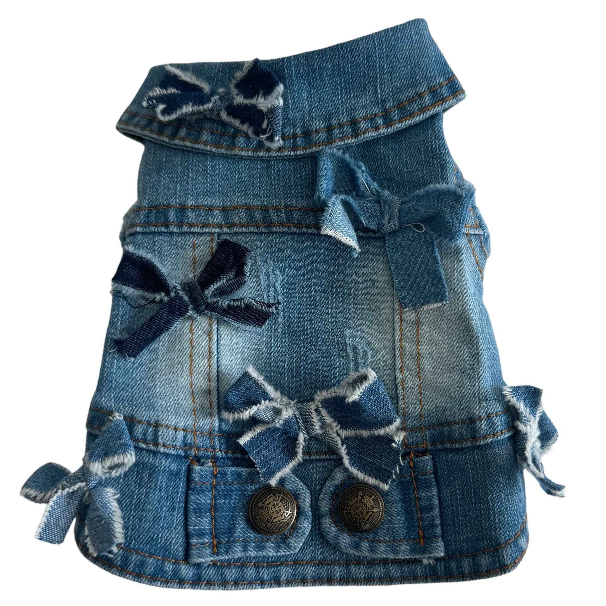 Heads or Tails Pup Denim Bow Dog Vest