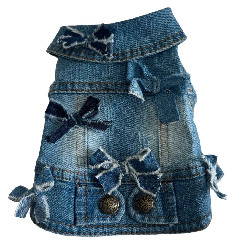 Heads or Tails Pup Denim Bow Dog Vest
